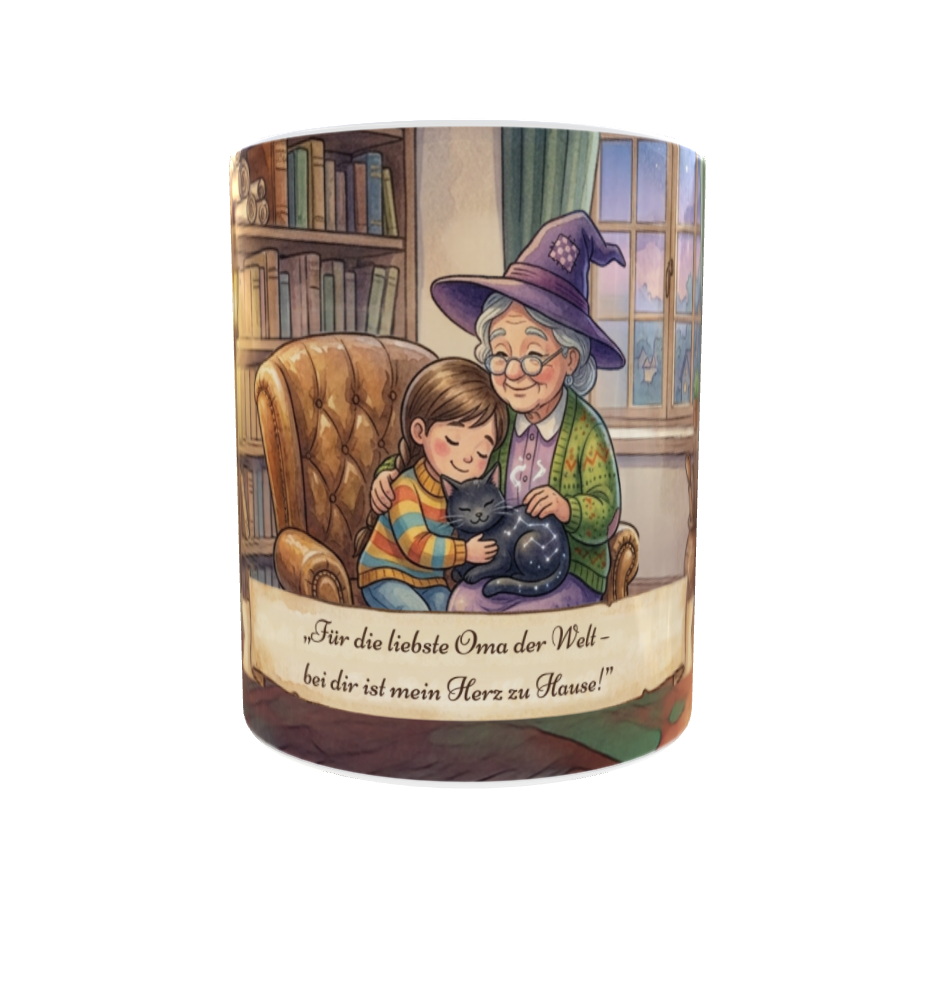 Liebste Oma der Welt – Magische Tasse mit Hexenhut & Kaminfeuer