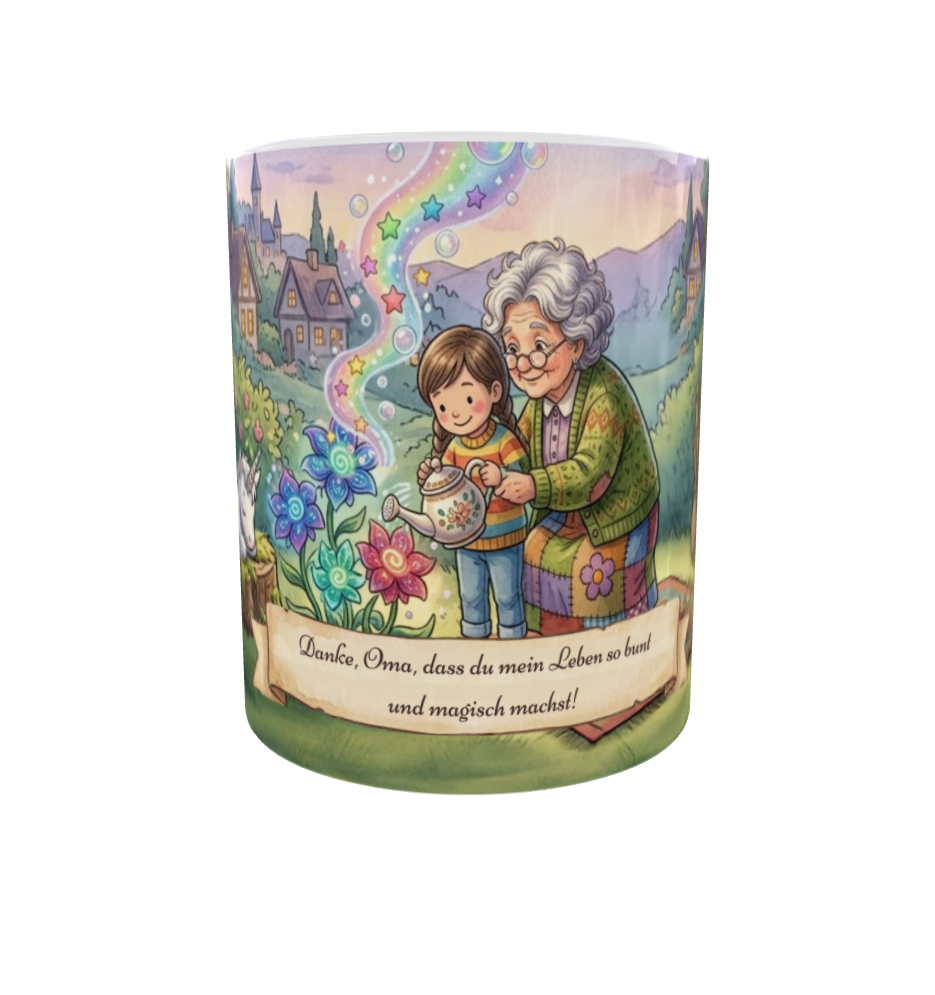 Danke, Oma! – Magische Tasse mit Oma & Enkelkind im Zaubergarten