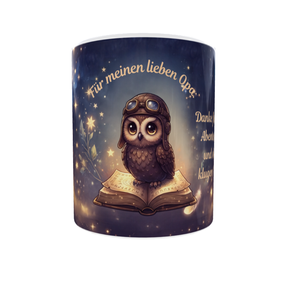 Für meinen lieben Opa – Magische Tasse mit Eule & Sternenkarte