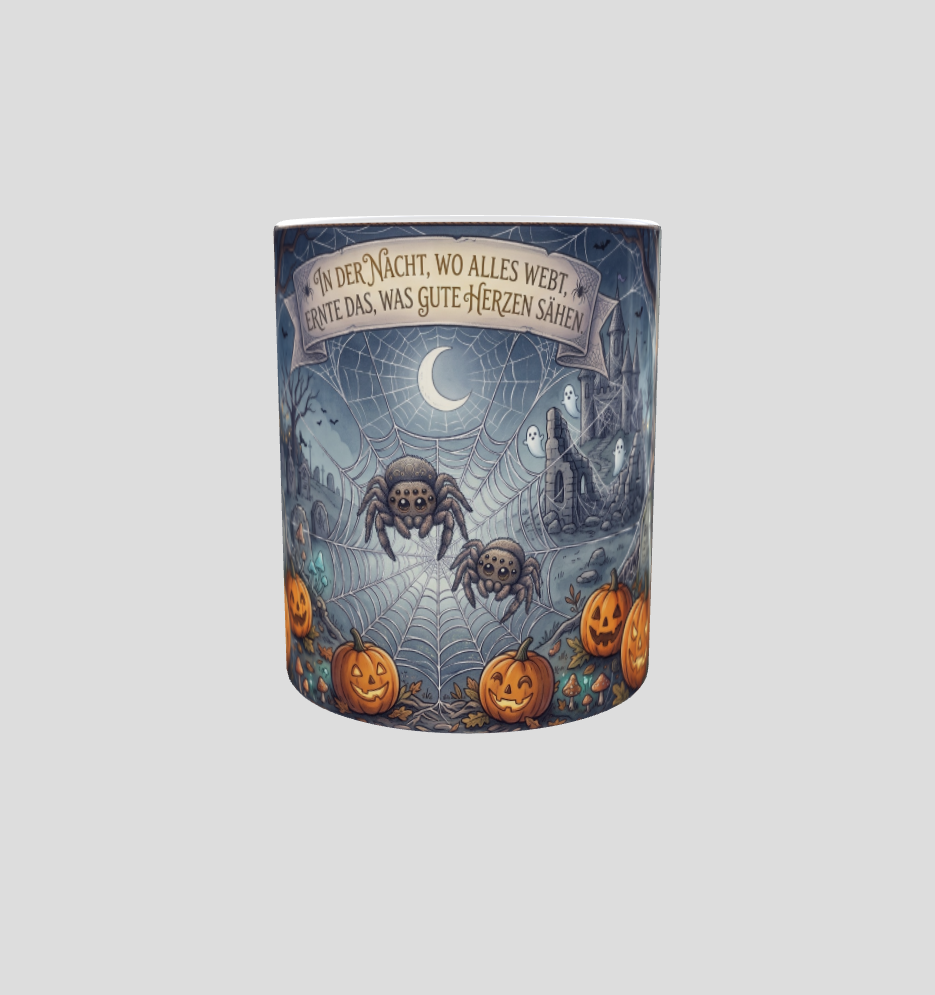 Halloween-Tasse | Spinne im Geisterwald