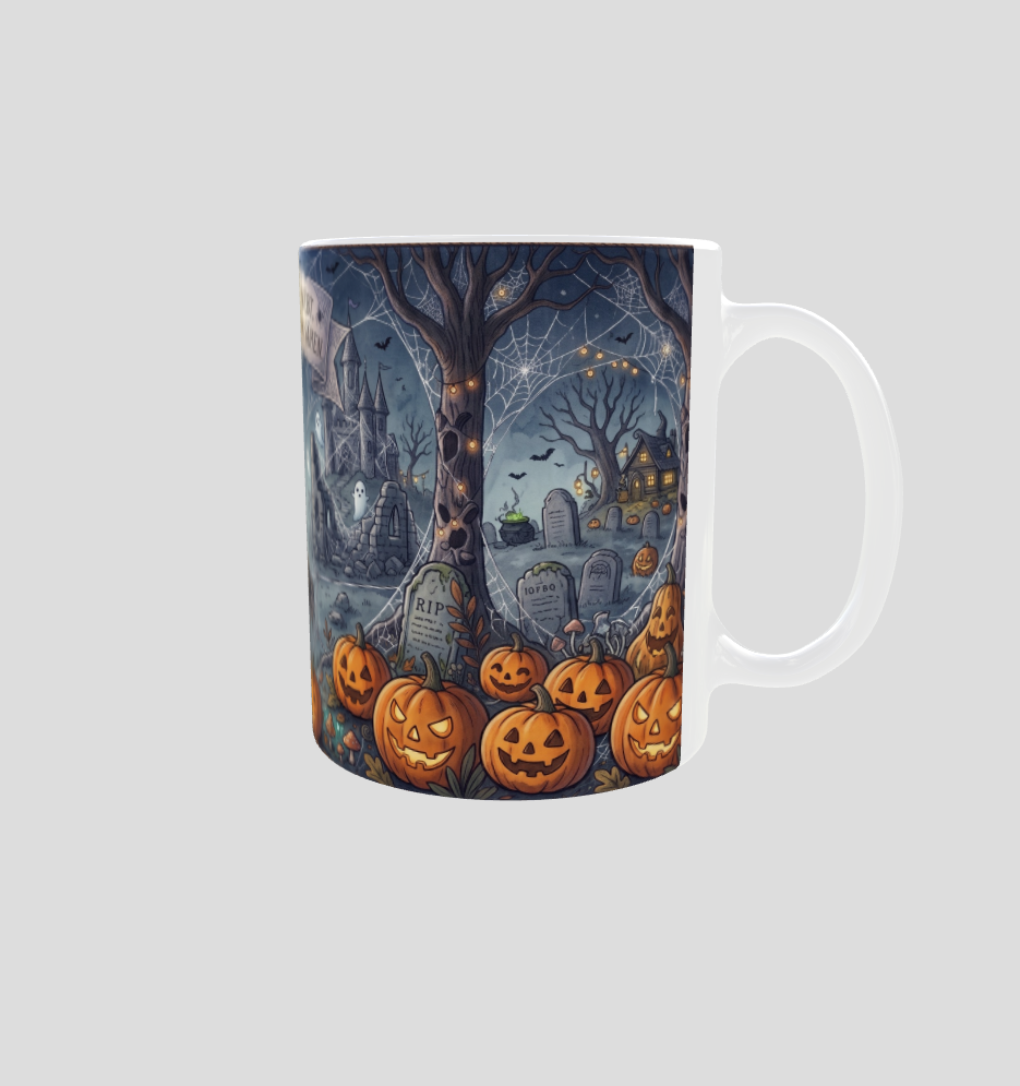 Halloween-Tasse | Spinne im Geisterwald