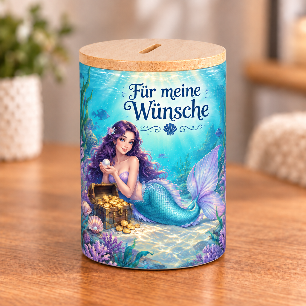 Meerjungfrauen-Spardose Türkis-Violett – Für meine Wünsche