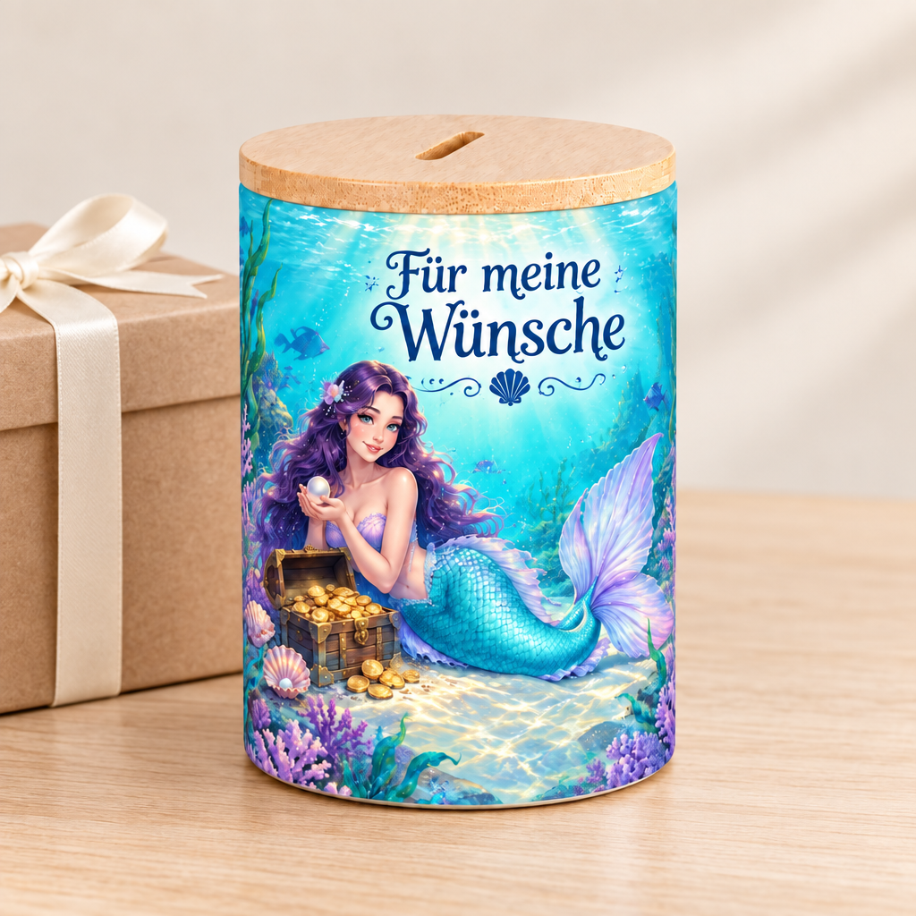 Meerjungfrauen-Spardose Türkis-Violett – Für meine Wünsche