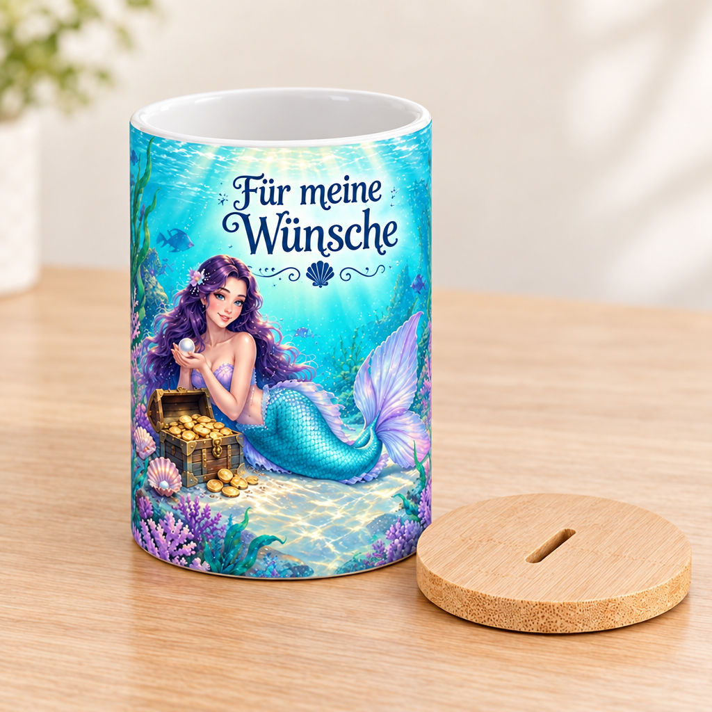 Meerjungfrauen-Spardose Türkis-Violett – Für meine Wünsche