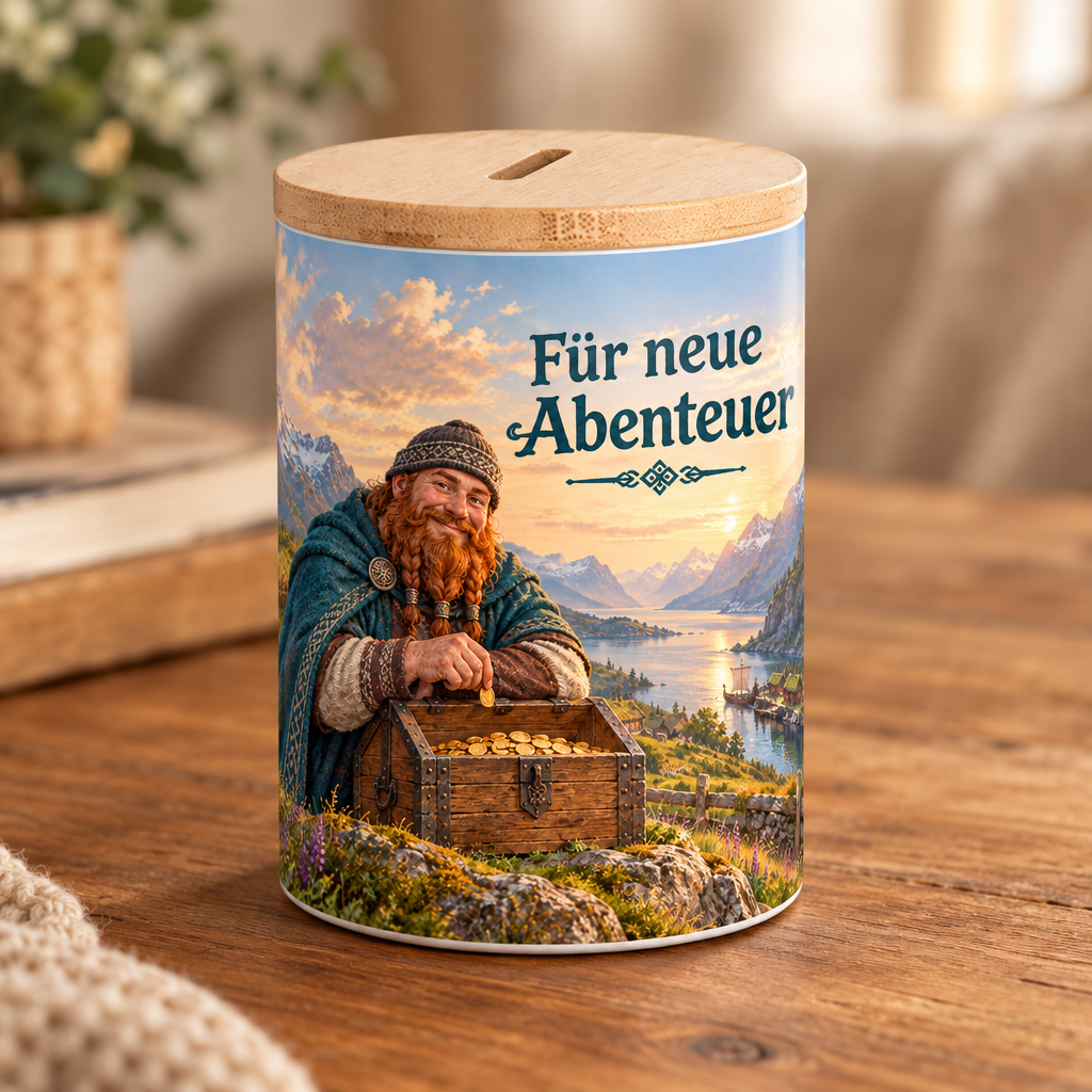 Wikinger-Spardose mit Bambusdeckel – Für neue Abenteuer